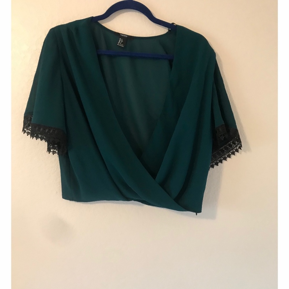 Forever 21 Deep V Blouse with Crochet Detailing
